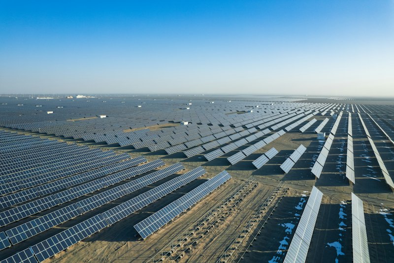 Aerial view of a large solar farm